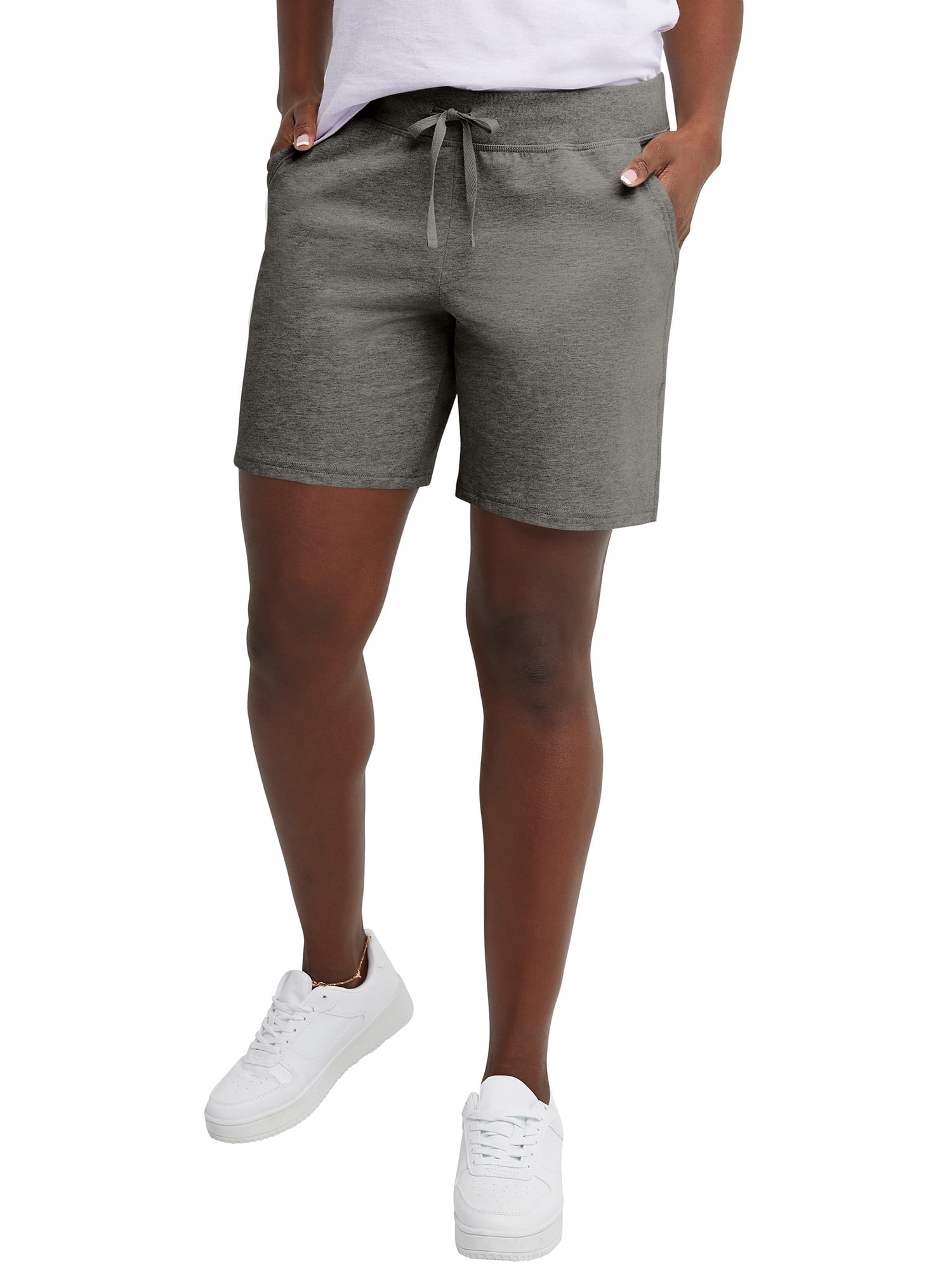 Women's Hanes® Jersey Drawstring Shorts Color: Charcoal Heather Size: XX LARGE