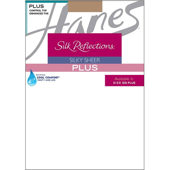 Hanes Silk Reflections Sheer Control Top Pantyhose, Enhanced Toe (Plus Size) Barely There PPET Women's