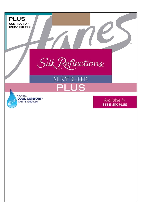 Silk Reflections Sheer Control Top Pantyhose, Enhanced Toe (Plus Size) Barely There PPET Women's