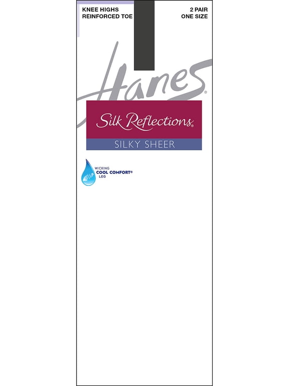 Silk Reflections Silky Sheer Knee Highs with Reinforced Toe, 2-Pairs Barely Black Women's