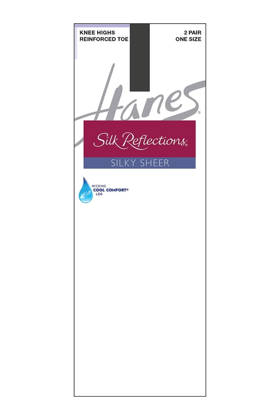 Silk Reflections Silky Sheer Knee Highs with Reinforced Toe, 2-Pairs Barely Black Women's