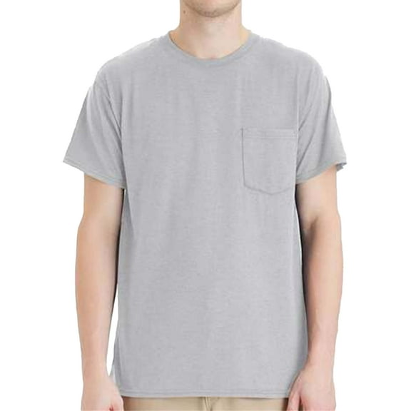 Hanes Workwear Pocket T-Shirt, X-Temp Cooling, Men’s Basic Work Tee, Light Steel, L