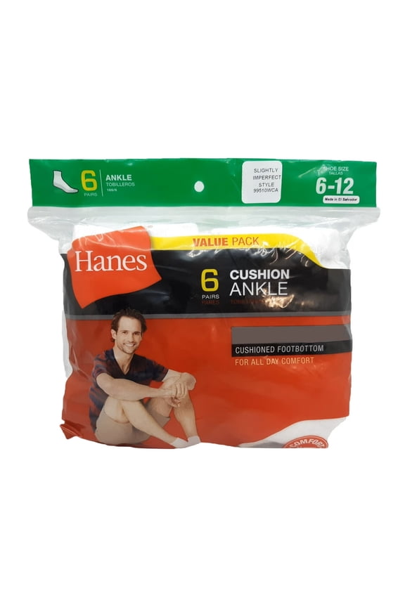 X-Temp Cushion White Men's Ankle Socks *SLIGHTLY IMPERFECT*, 6 Pairs, Size 6-12