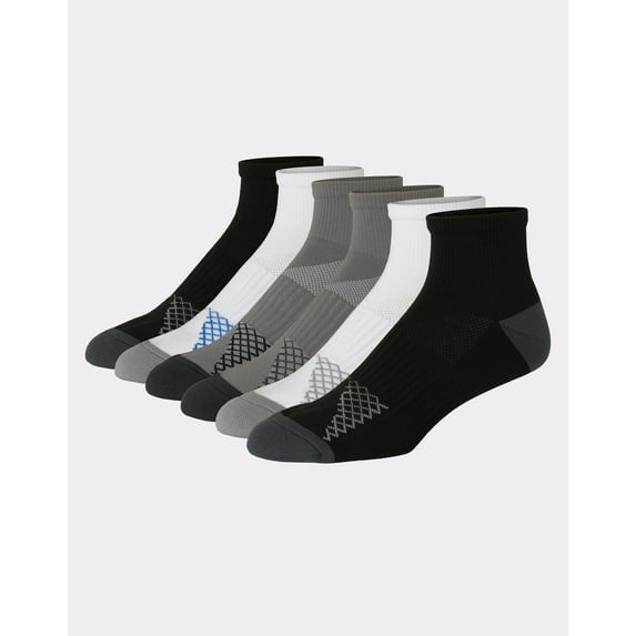 Hanes X-Temp Men's Performance Ankle Socks, Shoe Sizes 6-12, 6-Pairs Black/White/Grey