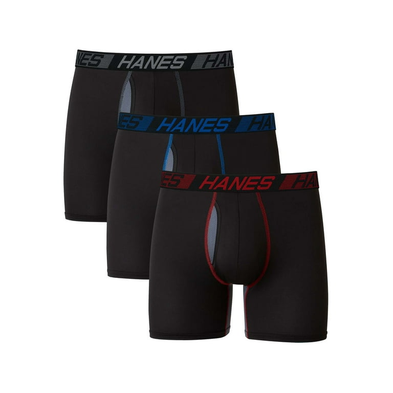 Hanes Mens Comfort Flex Fit Boxer Briefs Sport Mesh Underwear (3 Pk)  Black/Gray