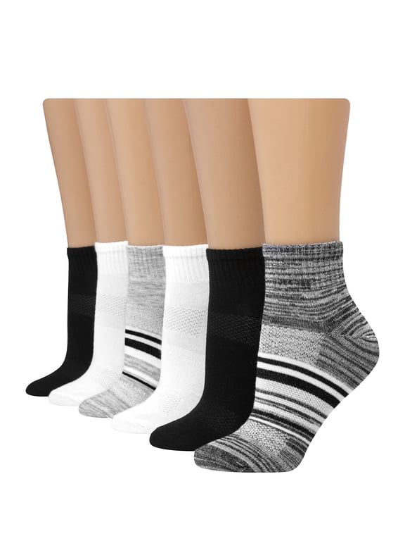 X-Temp Women's Ankle Socks, 6-Pairs Gray/Black 5-9