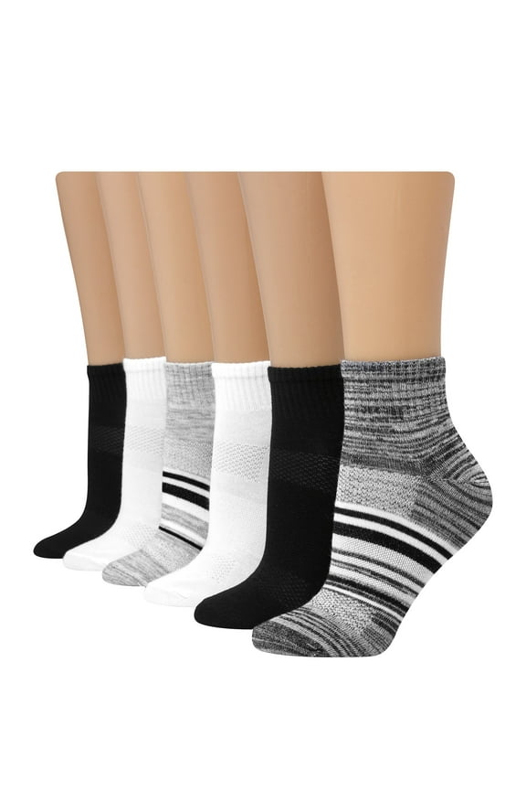 X-Temp Women's Ankle Socks, 6-Pairs Gray/Black 5-9