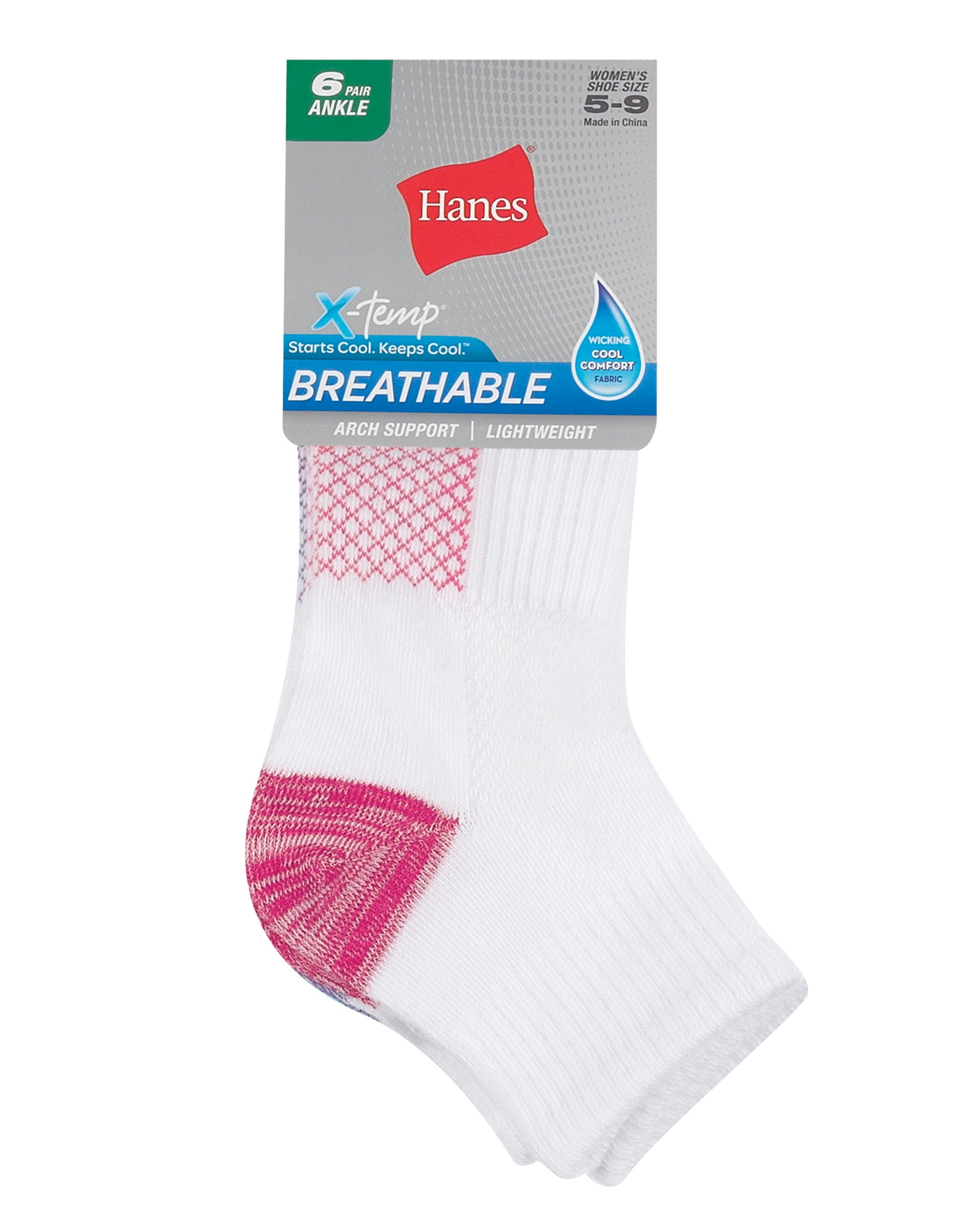 Hanes Ankle Socks Womens 6Pack Lightweight Stripped Breathable Black Grey 59