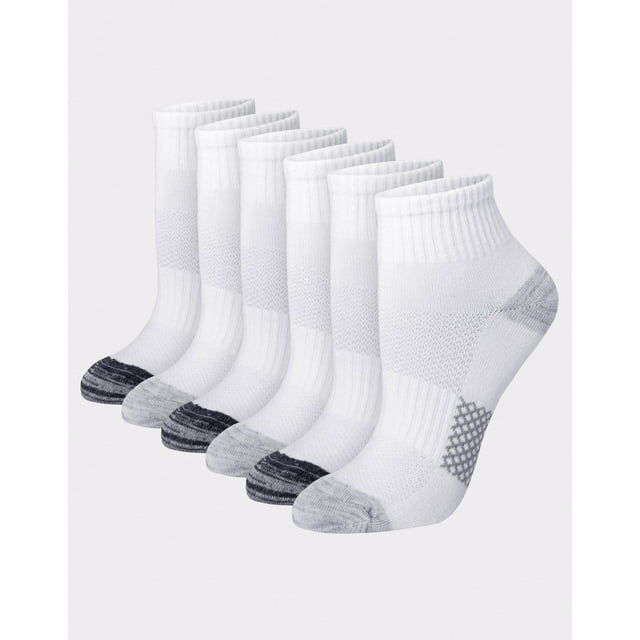 Hanes XTemp Women's Ankle Socks, Extended Sizes, 6Pairs White Basic 8