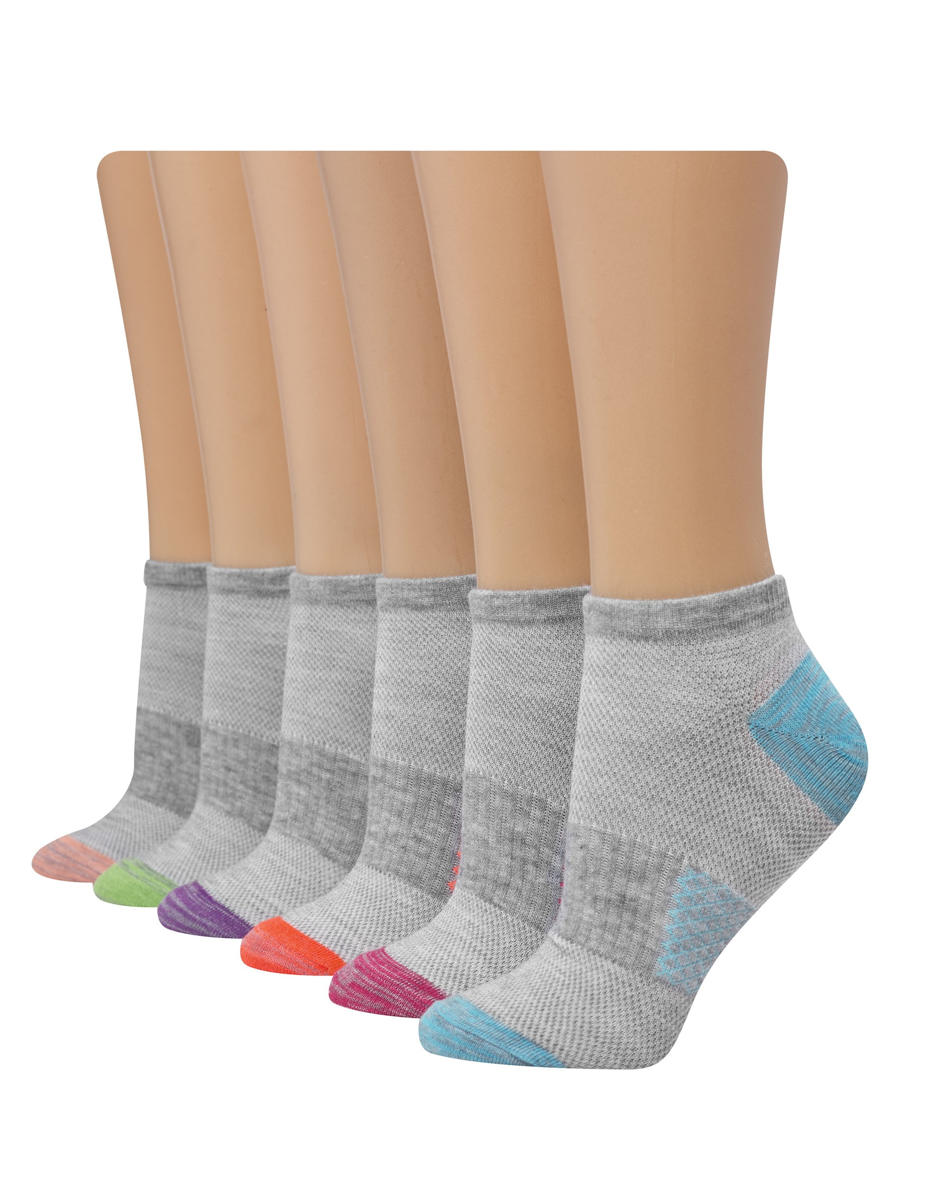 Hanes X-Temp Women's No-Show Socks, 6-Pairs Pink Grey Accent