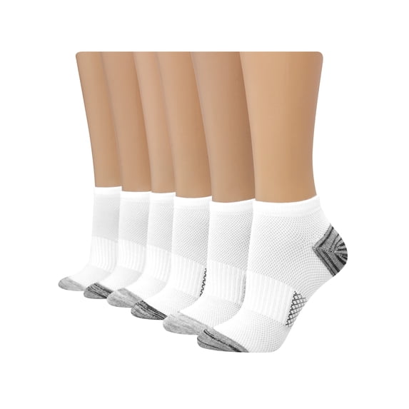 Hanes X-Temp Women's No Show Socks, Extended Sizes, 6-Pairs White 8-12