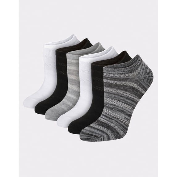 Hanes X-Temp Women's Super No Show Socks, Shoe Sizes 5-9, 6-Pairs Gray/Black