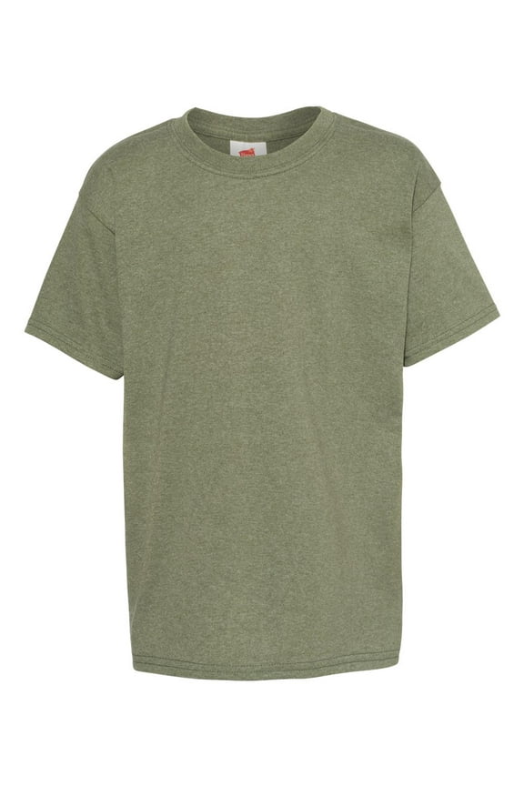 "Hanes Youth 5.2 Oz., 50/50 Ecosmart T-Shirt, 5370 ,HEATHER GREEN, M"