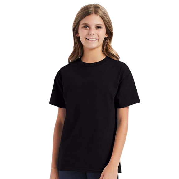 Hanes Youth Authentic Short Sleeve T-Shirt 100% Cotton Classic Fit Plain Crew Neck Tee (Black, XS)