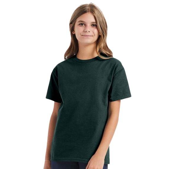 Hanes Youth Authentic Short Sleeve T-Shirt 100% Cotton Classic Fit Plain Crew Neck Tee (Deep-Forest, XL)