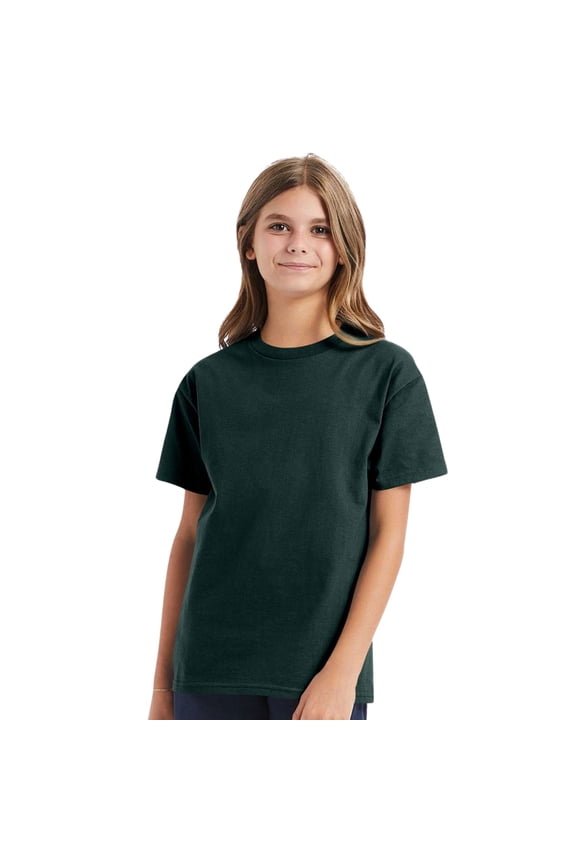 Youth Authentic Short Sleeve T-Shirt 100% Cotton Classic Fit Plain Crew Neck Tee (Deep-Forest, XL)