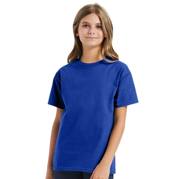 Hanes Youth Authentic Short Sleeve T-Shirt 100% Cotton Classic Fit Plain Crew Neck Tee (Deep-Royal, XL)