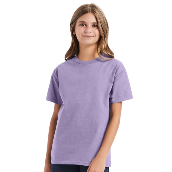 Hanes Youth Authentic Short Sleeve T-Shirt 100% Cotton Classic Fit Plain Crew Neck Tee (Lavender, M)