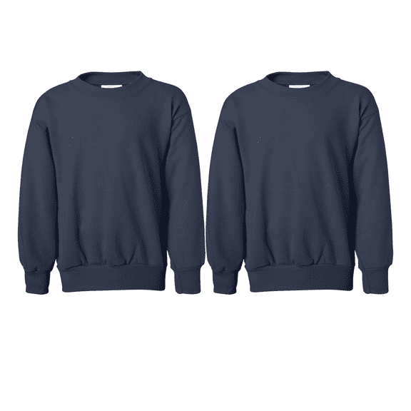 Hanes Youth Crewneck Sweatshirt, 2 Pack, EcoSmart Comfortable Long Sleeve Navy Pullover Fleece, M