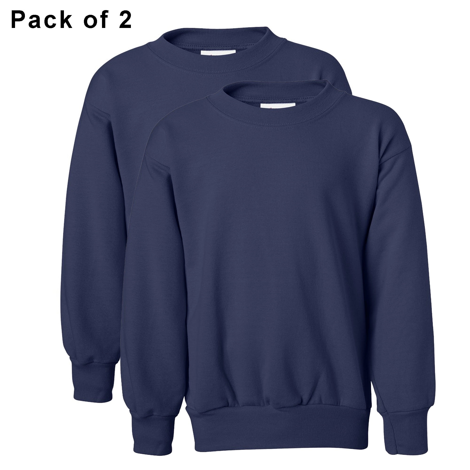 Hanes Youth Crewneck Sweatshirt 7.8 Oz, Navy Ecosmart Heavy Blend Boys Girls Long Sleeve Fleece Sweater, 50/50 Cotton/polyester, S Size, 2 Pack