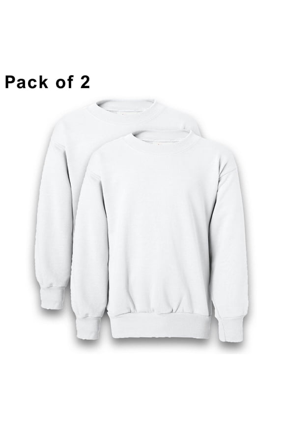 Youth Crewneck Sweatshirt GR36 Pullover Fleece Sweater White Color 50/50 Cotton/polyester 2 Pack, XS