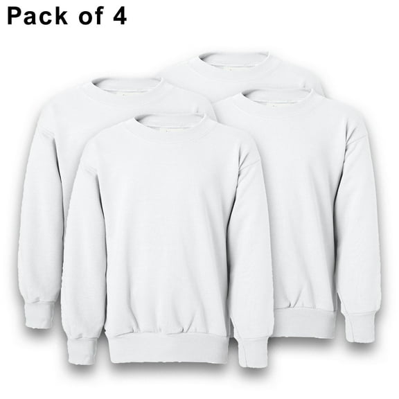 Hanes - Youth Crewneck Sweatshirt | Pullover Fleece White Color Sweater Made with 7.8 Oz 50/50 Cotton/polyester, 4 Pack, L Size
