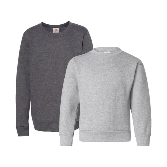 Hanes Youth EcoSmart Crewneck Sweatshirt, Comfortable, Charcoal Heather and Light Steel, 2-Pack, XS