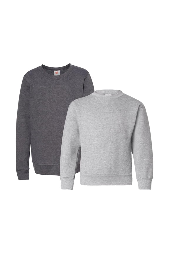 Youth EcoSmart Crewneck Sweatshirt, Comfortable, Charcoal Heather and Light Steel, 2-Pack, XS