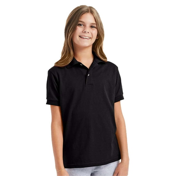 Hanes Youth EcoSmart Jersey Polo Shirt, Pre-Shrunk, School Uniform Polo for Kids, Black, L