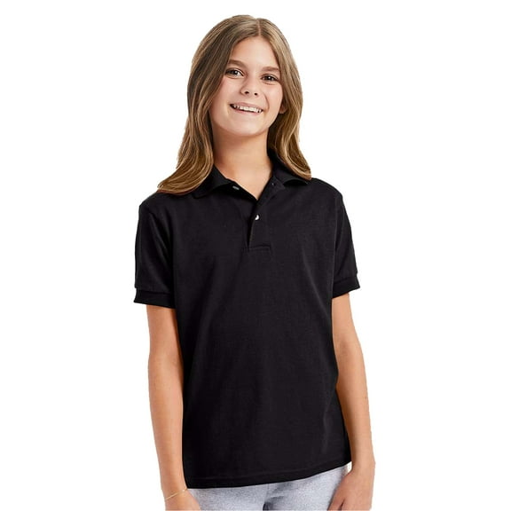 Hanes Youth EcoSmart Jersey Polo Shirt, Pre-Shrunk, School Uniform Polo for Kids, Black, M