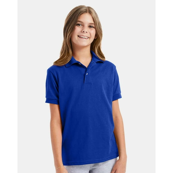 Hanes Youth EcoSmart Jersey Polo Shirt, Pre-Shrunk, School Uniform Polo for Kids, Deep Royal, M