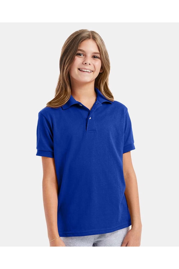 Youth EcoSmart Jersey Polo Shirt, Pre-Shrunk, School Uniform Polo for Kids, Deep Royal, S