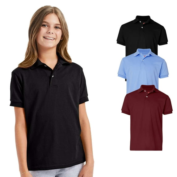 Hanes Youth Ecosmart Jersey Polo - Assorted Mix Color Polo Tee Shirts | Elevate Young Style with Our Kids' Polo Shirts for Boys and Girls - Pack of 3 | M Size