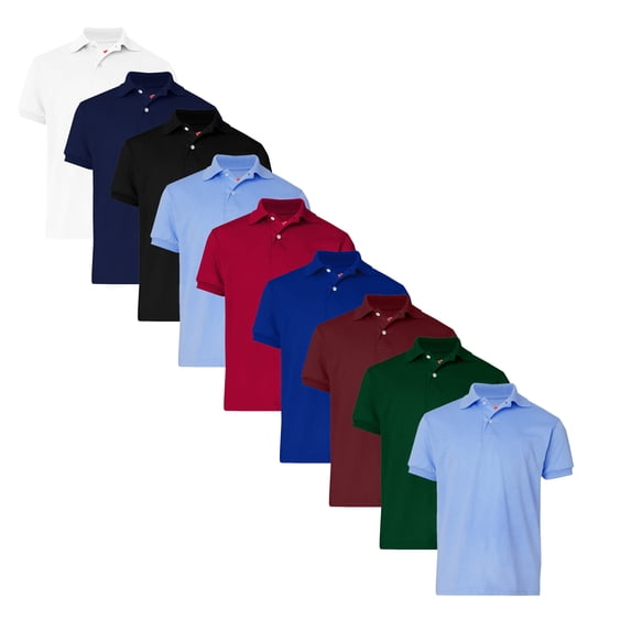 Hanes Youth Ecosmart Jersey Polo - Assorted Mix Color Polo Tee Shirts | Elevate Young Style with Our Kids' Polo Shirts for Boys and Girls - Pack of 9 | L Size