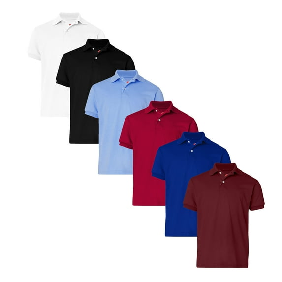 Hanes Youth Ecosmart Jersey Polo - Assorted Mix Color Polo Tee Shirts | Elevate Young Style with Our Kids' Polo Shirts for Boys and Girls - Pack of 6 | XL Size