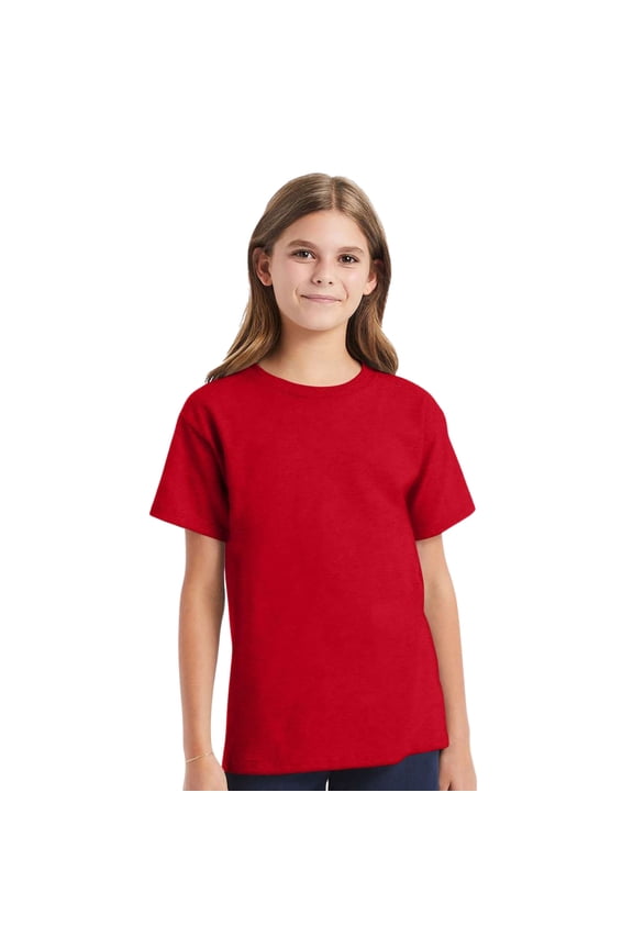 Youth Essential-T Short Sleeve T-Shirt 100% Cotton Classic Fit Breathable Kids Tee (Athletic-Red, XS)