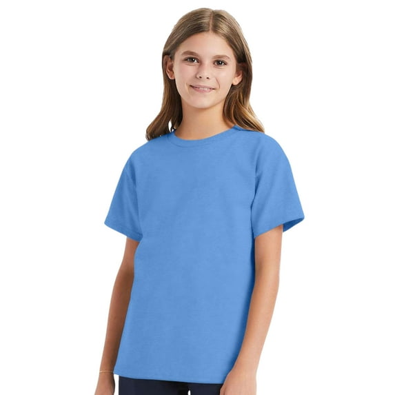 Hanes Youth Essential-T Short Sleeve T-Shirt 100% Cotton Classic Fit Breathable Kids Tee (Carolina-Blue, S)
