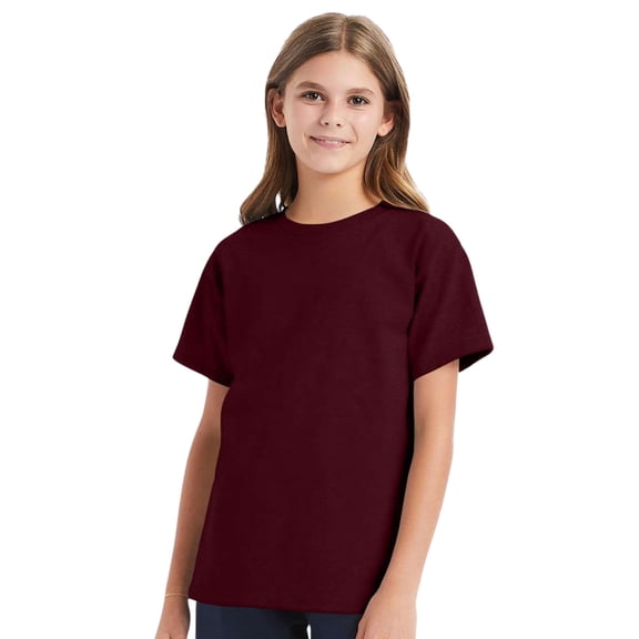 Hanes Youth Essential-T Short Sleeve T-Shirt 100% Cotton Classic Fit Breathable Kids Tee (Maroon, M)