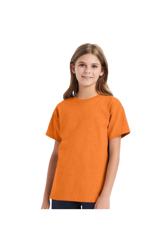 Youth Essential-T Short Sleeve T-Shirt 100% Cotton Classic Fit Breathable Kids Tee (Orange, XS)