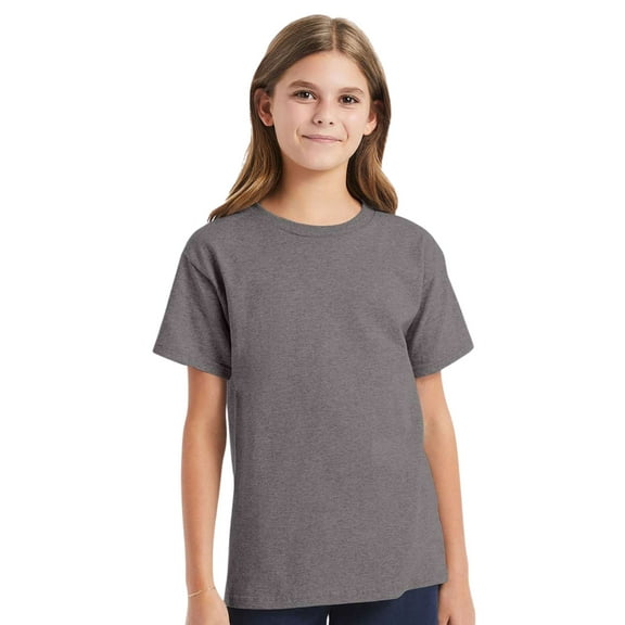 Hanes Youth Essential-T Short Sleeve T-Shirt 100% Cotton Classic Fit Breathable Kids Tee (Oxford-Grey, XL)
