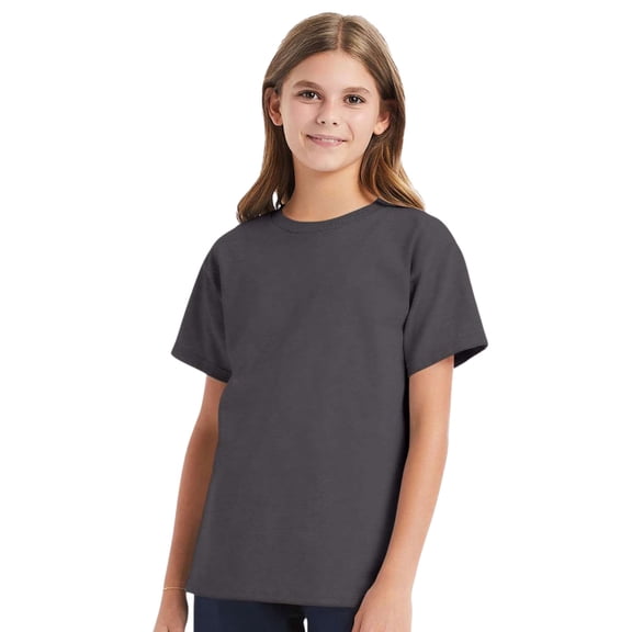 Hanes Youth Essential-T Short Sleeve T-Shirt 100% Cotton Classic Fit Breathable Kids Tee (Smoke-Grey, M)