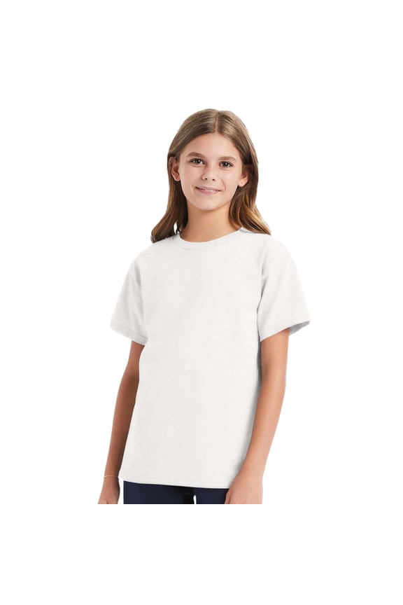 Youth Essential-T Short Sleeve T-Shirt 100% Cotton Classic Fit Breathable Kids Tee (White, M)