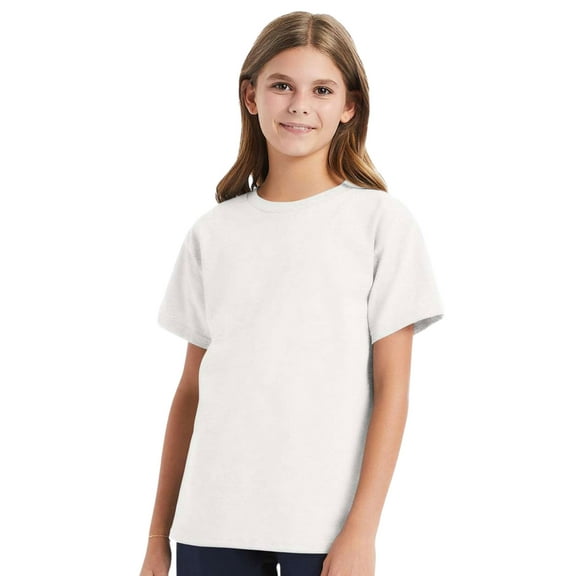 Hanes Youth Essential-T Short Sleeve T-Shirt 100% Cotton Classic Fit Breathable Kids Tee (White, XL)
