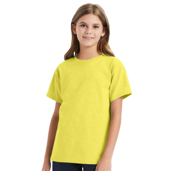 Hanes Youth Essential-T Short Sleeve T-Shirt 100% Cotton Classic Fit Breathable Kids Tee (Yellow, M)