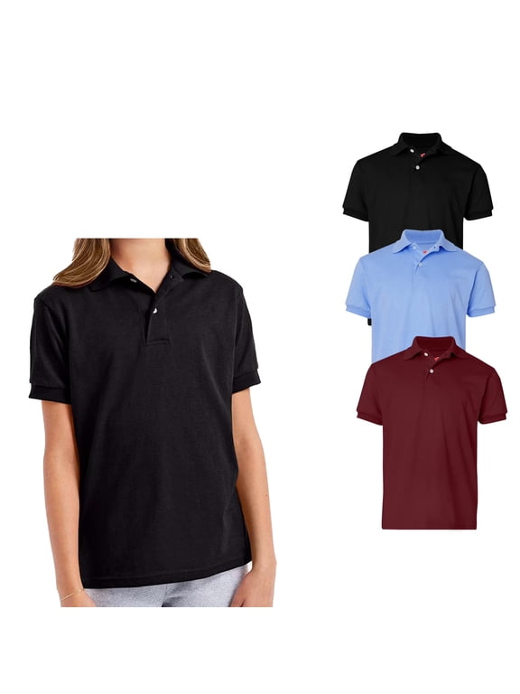 Youth Jersey Polo Shirt, Junior Unisex Assorted Mix Color Short Sleeve Polo, 3 Pack, Size-L