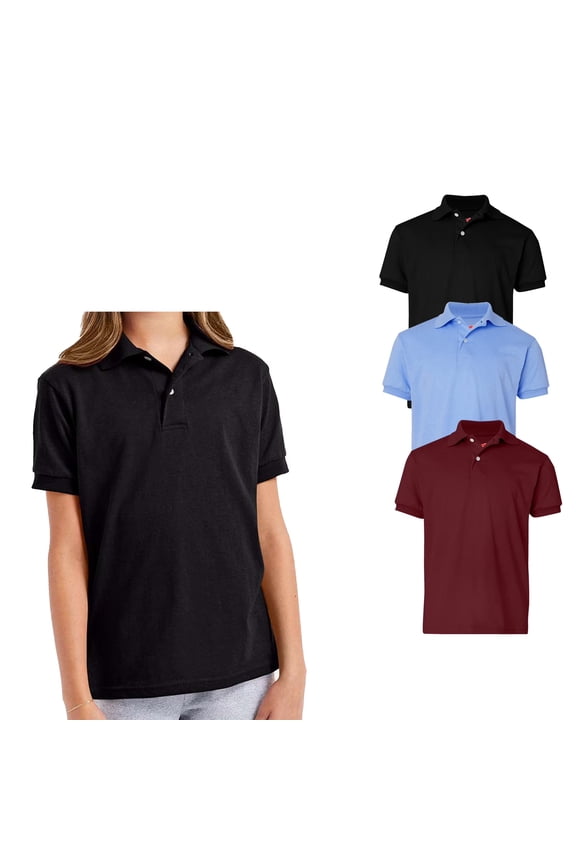 Youth Jersey Polo Shirt, Junior Unisex Assorted Mix Color Short Sleeve Polo, 3 Pack, Size-XL