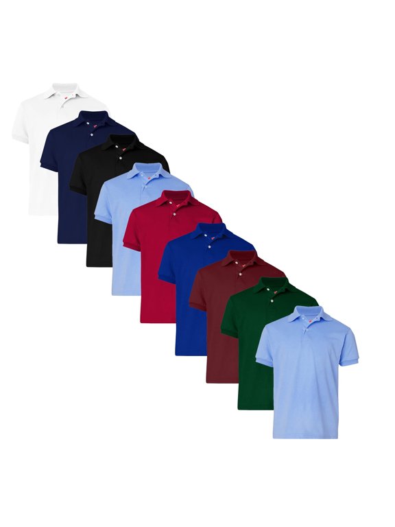 Youth Jersey Polo Shirt, Junior Unisex Assorted Mix Color Short Sleeve Polo, 9 Pack, Size-L