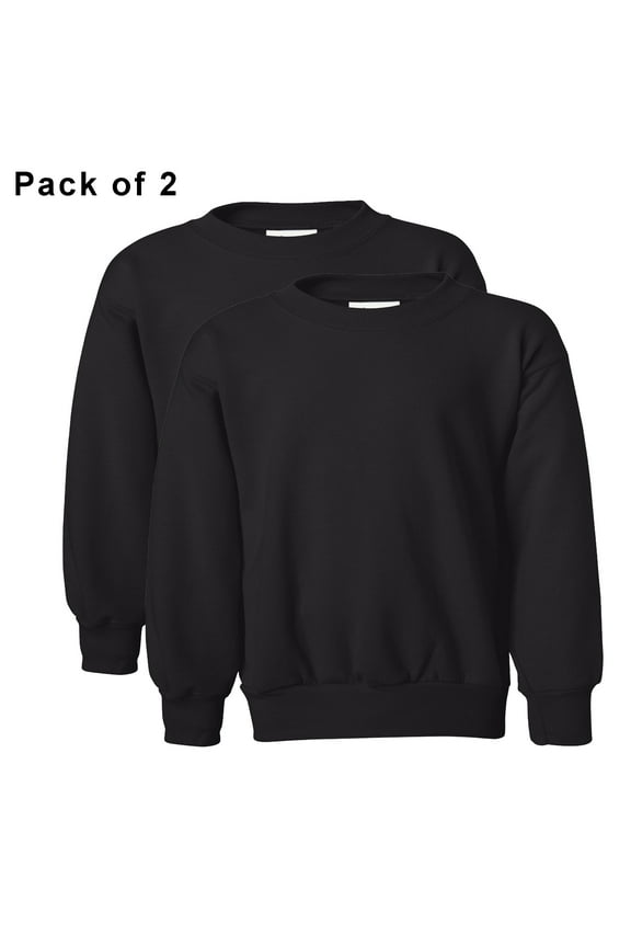 Youth Soft Pullover Sweatshirt, Warm Comfort, Kids Crewneck Fleece Sweatshirt, Ecosmart 50/50 Cotton/Polyester, Black XL, 2 Pack, 7.8 oz