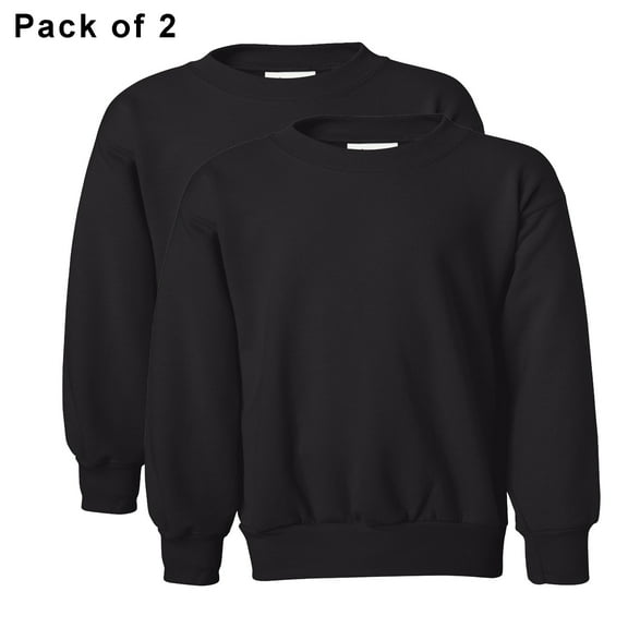 Hanes Youth Soft Pullover Sweatshirt, Warm Comfort, Kids Crewneck Fleece Sweatshirt, Ecosmart 50/50 Cotton/Polyester, Black XS, 2 Pack, 7.8 oz