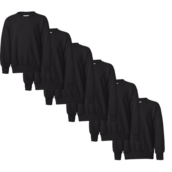 Hanes Youth Sweatshirt ComfortBlend EcoSmart | 7.8oz Fleece Crewneck Soft Sweatshirt, Size M Pack 6, Black Kids Sweaters